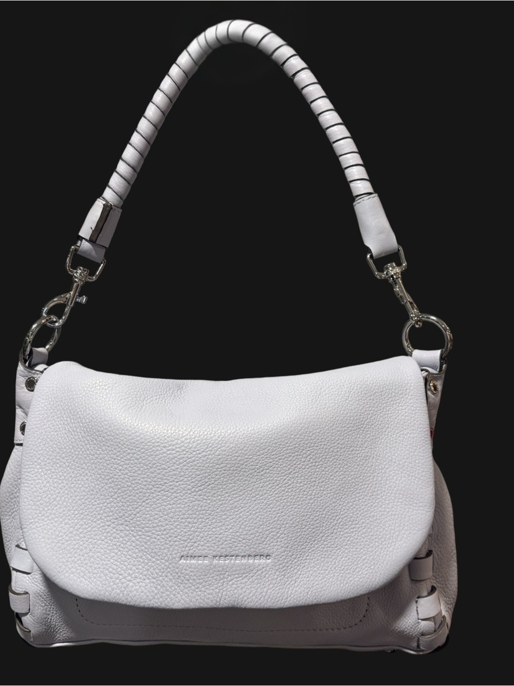 Aimee Kestenberg Ice Blue Pebbled Leather Shoulder Bag with Braided strap